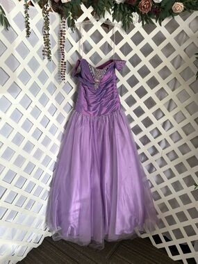 Vintage Night Moves Lavender Beaded Prom Dress Y2K Formal Ruffle Gown Size 8